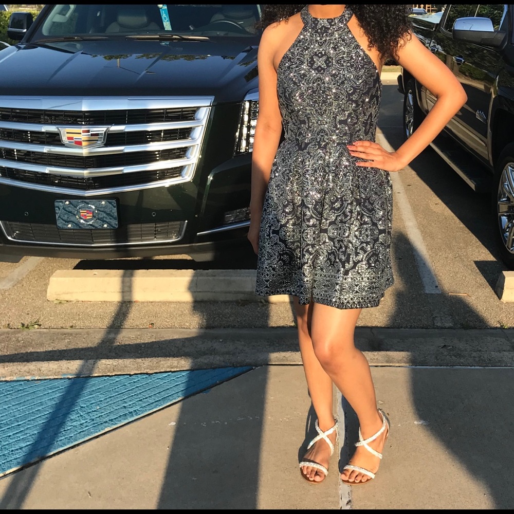 Navy Blue With Glitter Detail B.Darlin Dress